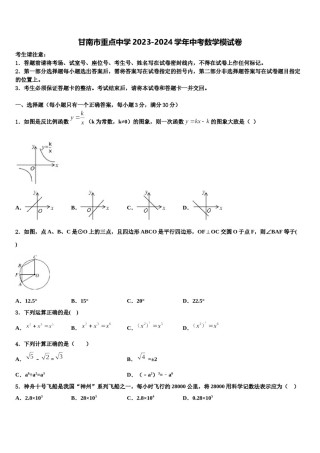 甘南市重点中学2023-2024学年中考数学模试卷含解析.doc