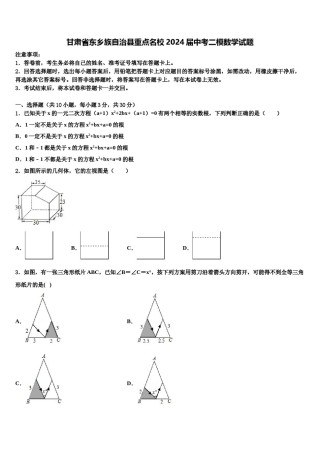 甘肃省东乡族自治县重点名校2024届中考二模数学试题含解析.doc