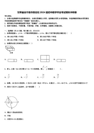 甘肃省会宁县市级名校2024届初中数学毕业考试模拟冲刺卷含解析.doc
