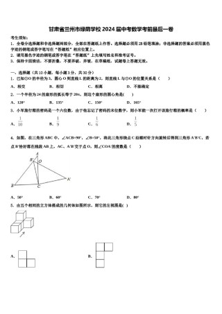 甘肃省兰州市绿荫学校2024届中考数学考前最后一卷含解析.doc