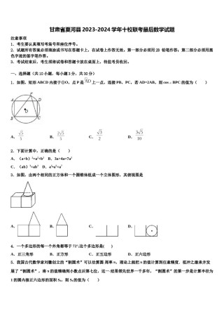 甘肃省夏河县2023-2024学年十校联考最后数学试题含解析.doc