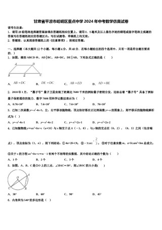 甘肃省平凉市崆峒区重点中学2024年中考数学仿真试卷含解析.doc