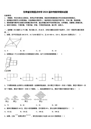 甘肃省甘南重点中学2024届中考数学模拟试题含解析.doc