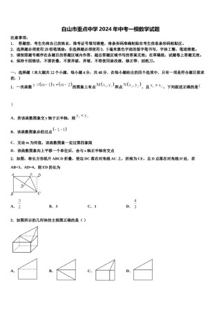 白山市重点中学2024年中考一模数学试题含解析.doc