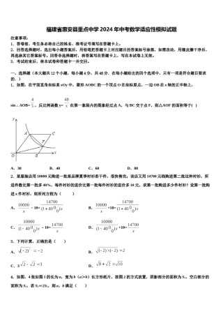 福建省惠安县重点中学2024年中考数学适应性模拟试题含解析.doc