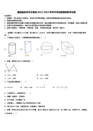 福建省泉州市永春县2023-2024学年中考试题猜想数学试卷含解析.doc