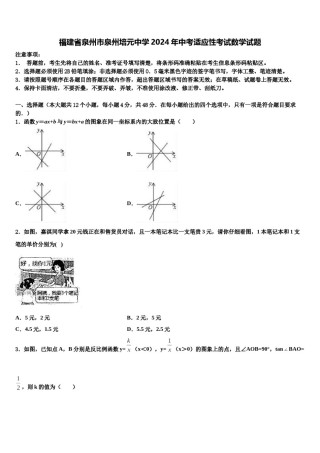 福建省泉州市泉州培元中学2024年中考适应性考试数学试题含解析.doc