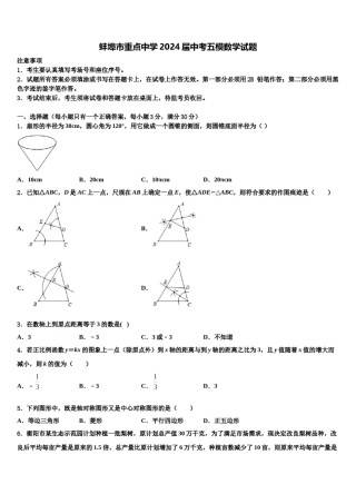 蚌埠市重点中学2024届中考五模数学试题含解析.doc