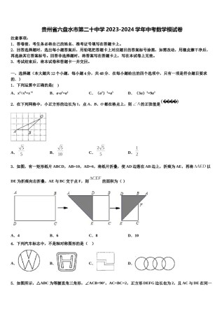 贵州省六盘水市第二十中学2023-2024学年中考数学模试卷含解析.doc