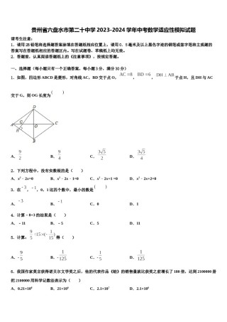 贵州省六盘水市第二十中学2023-2024学年中考数学适应性模拟试题含解析.doc