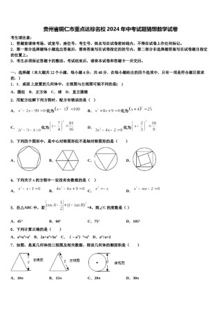贵州省铜仁市重点达标名校2024年中考试题猜想数学试卷含解析.doc