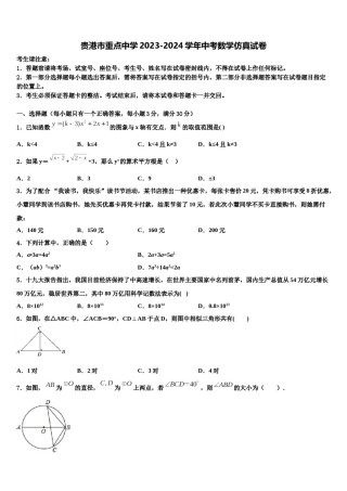 贵港市重点中学2023-2024学年中考数学仿真试卷含解析.doc
