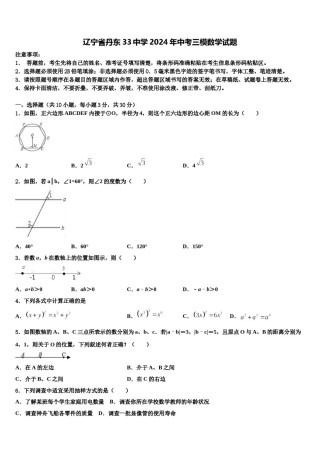 辽宁省丹东33中学2024年中考三模数学试题含解析.doc