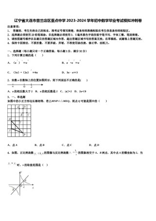 辽宁省大连市普兰店区重点中学2023-2024学年初中数学毕业考试模拟冲刺卷含解析.doc