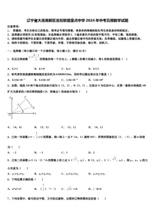 辽宁省大连高新区名校联盟重点中学2024年中考五模数学试题含解析.doc