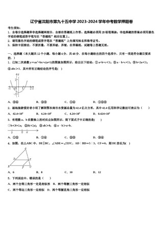 辽宁省沈阳市第九十五中学2023-2024学年中考数学押题卷含解析.doc