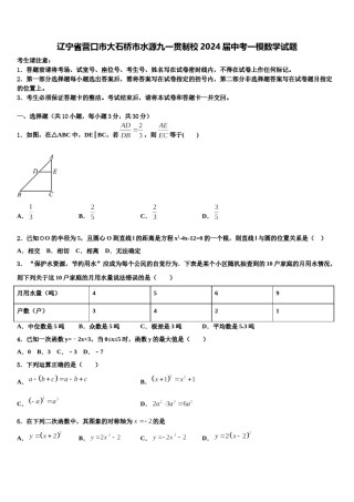 辽宁省营口市大石桥市水源九一贯制校2024届中考一模数学试题含解析.doc