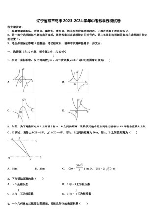 辽宁省葫芦岛市2023-2024学年中考数学五模试卷含解析.doc