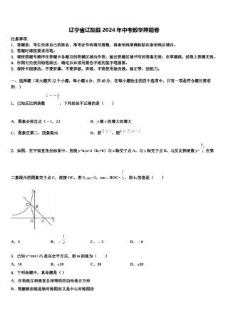 辽宁省辽阳县2024年中考数学押题卷含解析.doc