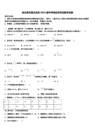连云港市重点名校2024届中考适应性考试数学试题含解析.doc