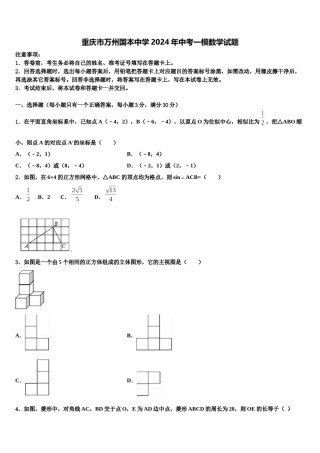 重庆市万州国本中学2024年中考一模数学试题含解析.doc