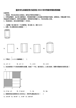 重庆市九龙坡区育才成功校2024年中考数学模拟预测题含解析.doc