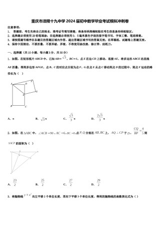重庆市涪陵十九中学2024届初中数学毕业考试模拟冲刺卷含解析.doc