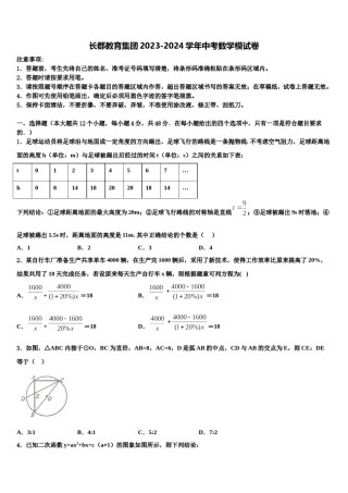 长郡教育集团2023-2024学年中考数学模试卷含解析.doc