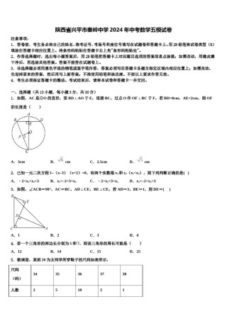 陕西省兴平市秦岭中学2024年中考数学五模试卷含解析.doc