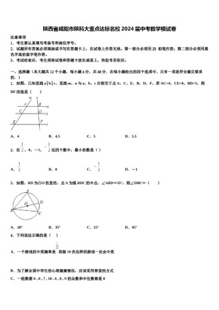 陕西省咸阳市陕科大重点达标名校2024届中考数学模试卷含解析.doc