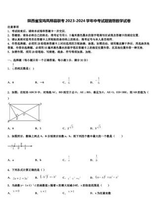 陕西省宝鸡凤翔县联考2023-2024学年中考试题猜想数学试卷含解析.doc