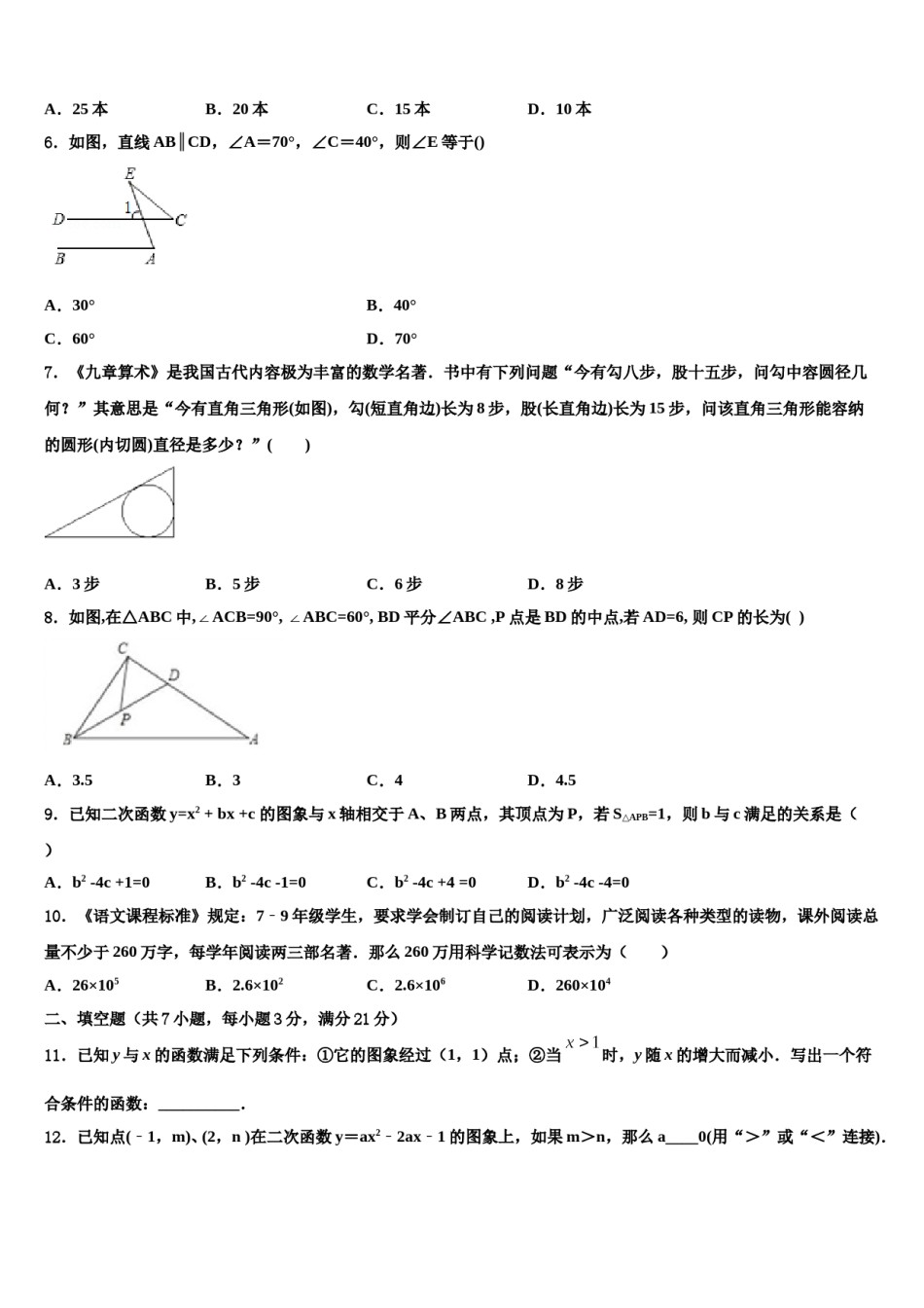 陕西省延安市洛川县市级名校2023-2024学年初中数学毕业考试模拟冲刺卷含解析.doc_第2页