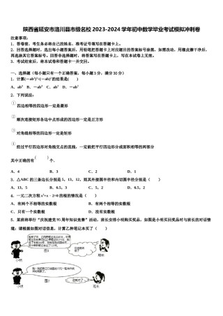 陕西省延安市洛川县市级名校2023-2024学年初中数学毕业考试模拟冲刺卷含解析.doc