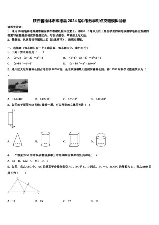 陕西省榆林市绥德县2024届中考数学对点突破模拟试卷含解析.doc