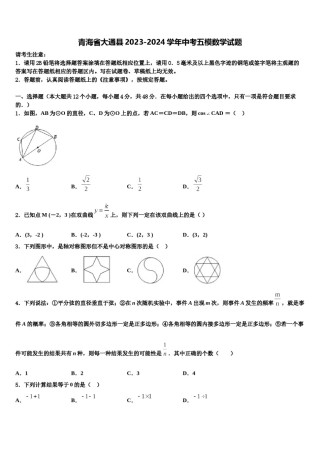 青海省大通县2023-2024学年中考五模数学试题含解析.doc