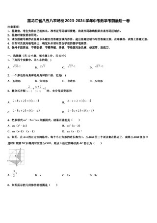黑龙江省八五八农场校2023-2024学年中考数学考前最后一卷含解析.doc