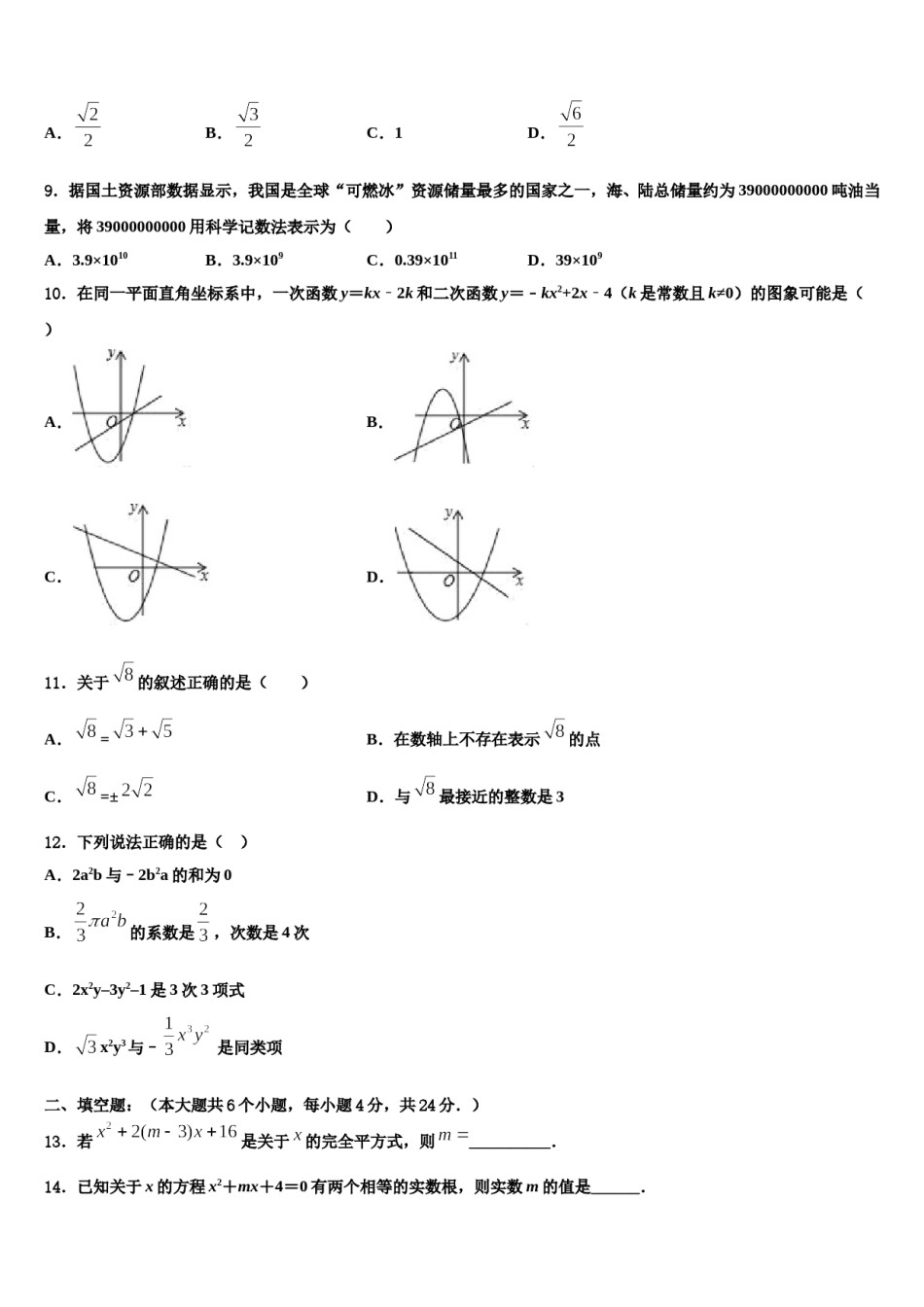 黑龙江省哈尔滨市49中学2023-2024学年中考适应性考试数学试题含解析.doc_第3页