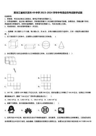 黑龙江省哈尔滨市49中学2023-2024学年中考适应性考试数学试题含解析.doc