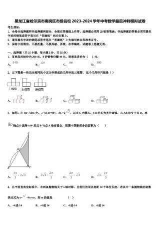 黑龙江省哈尔滨市南岗区市级名校2023-2024学年中考数学最后冲刺模拟试卷含解析.doc