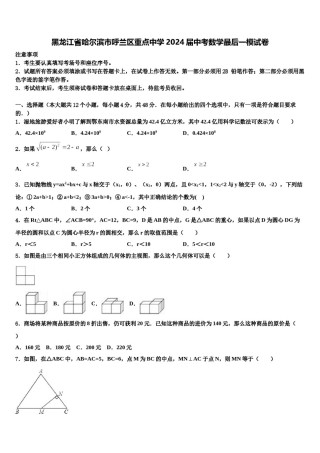 黑龙江省哈尔滨市呼兰区重点中学2024届中考数学最后一模试卷含解析.doc