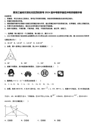 黑龙江省哈尔滨松北区四校联考2024届中考数学最后冲刺浓缩精华卷含解析.doc