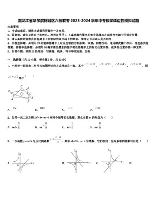 黑龙江省哈尔滨阿城区六校联考2023-2024学年中考数学适应性模拟试题含解析.doc
