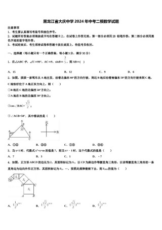 黑龙江省大庆中学2024年中考二模数学试题含解析.doc