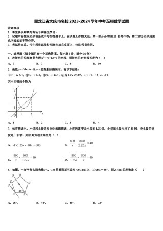 黑龙江省大庆市名校2023-2024学年中考五模数学试题含解析.doc