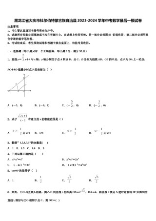 黑龙江省大庆市杜尔伯特蒙古族自治县2023-2024学年中考数学最后一模试卷含解析.doc