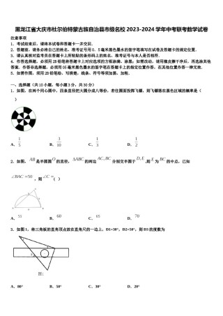 黑龙江省大庆市杜尔伯特蒙古族自治县市级名校2023-2024学年中考联考数学试卷含解析.doc