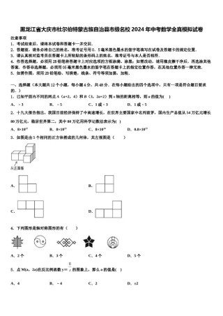 黑龙江省大庆市杜尔伯特蒙古族自治县市级名校2024年中考数学全真模拟试卷含解析.doc