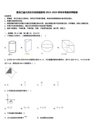 黑龙江省大庆杜尔伯特县联考2023-2024学年中考数学押题卷含解析.doc