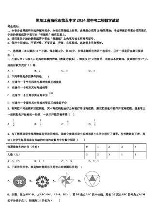 黑龙江省海伦市第五中学2024届中考二模数学试题含解析.doc