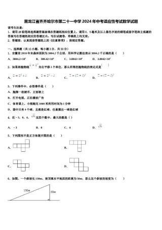 黑龙江省齐齐哈尔市第二十一中学2024年中考适应性考试数学试题含解析.doc